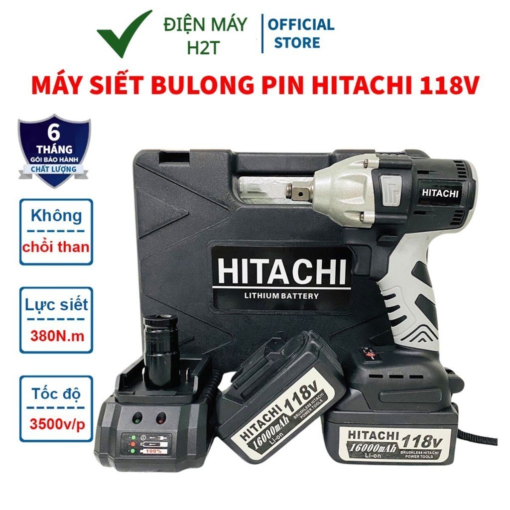 Máy khoan pin,Máy siết bulong, máy bắn vít cầm tay Hitachi 199V động cơ không chổi than , lõi đồng