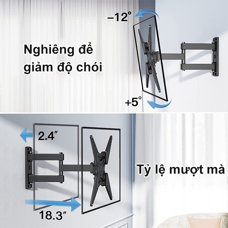 BESTPOOL Giá treo tivi xoay đa năng14-55 inch Giá treo tường TV khớp nối chuyển động đầy đủ, có xoay và nghiêng - ảnh 6