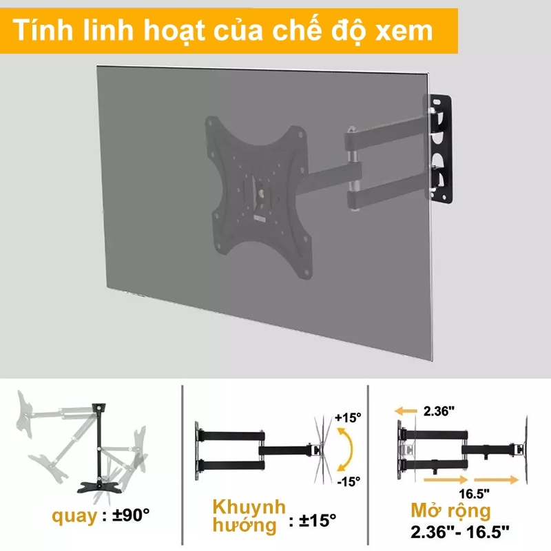 BESTPOOL Giá treo tivi xoay đa năng14-55 inch Giá treo tường TV khớp nối chuyển động đầy đủ, có xoay và nghiêng - ảnh 2