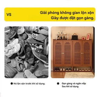 Tủ giày Cây tre nhiên thông thoáng chống bụi tủ giày 2 3 4 cửa nhiều tầng Giá để giày dung lượng lớn