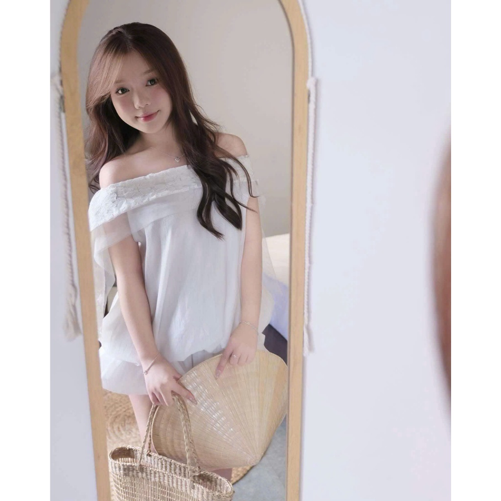 Set Váy Đi Biển Trễ Vai Nữ + Quần Rời Phối Ren Dáng Baby Doll - Dịu Dàng, Nữ Tính, Dáng Rộng Che Khuyết Điểm