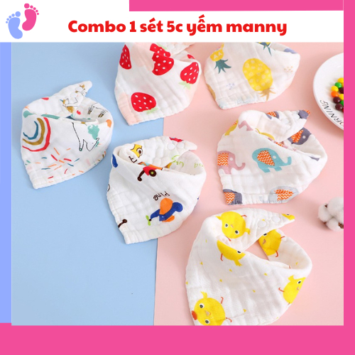 Set 5 Yếm Xô Nhăn Tam Giác 6 Lớp Manny Cho Bé Yêu / Khăn yếm ăn saubabi