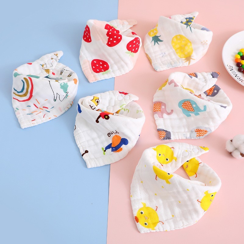 Set 5 Yếm Xô Nhăn Tam Giác 6 Lớp Manny Cho Bé Yêu / Khăn yếm ăn saubabi