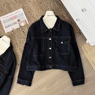 Áo Khoác Jeans Croptop Nữ Dáng Lửng Bò Xanh Chỉ Nổi ADemin7867