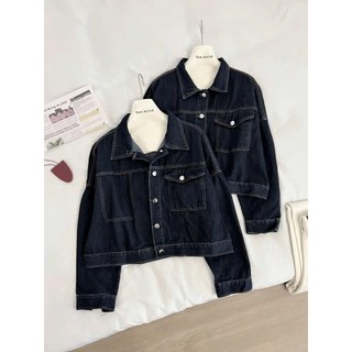 Áo Khoác Jeans Croptop Nữ Dáng Lửng Bò Xanh Chỉ Nổi ADemin7867