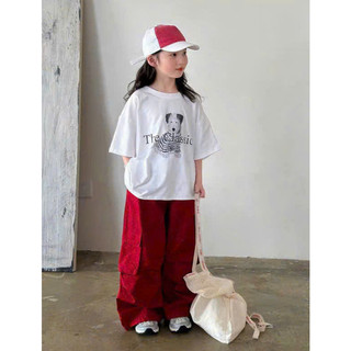 [B&G] Sét bộ phong cách hip hop áo thun kèm quần dài túi hộp đỏ cho bé gái từ 13-45kg(2-12 tuổi)