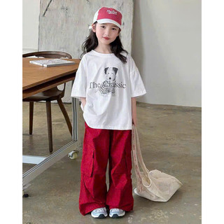 [B&G] Sét bộ phong cách hip hop áo thun kèm quần dài túi hộp đỏ cho bé gái từ 13-45kg(2-12 tuổi)