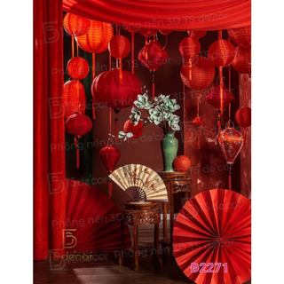 Phông nền in 3D/5D màu đỏ tươi sáng phù hợp chụp ảnh TẾT, quay dựng video mùa xuân năm mới