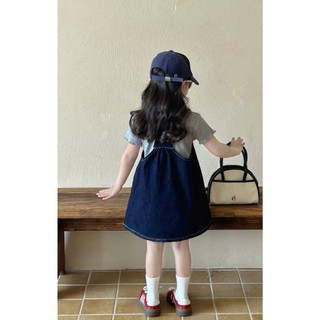 [B&G] Sét yếm váy jean kèm áo cotton tăm cao cấp cho bé gái từ 12-45kg(2-12 tuổi)