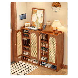 Tủ Giày Gỗ Tre Chống Ốn Kệ Giày Nhựa Dệt Rattan Nhiều Tầng Dung Lượng Lớn