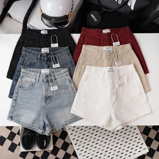 Quần Short Jean Nữ Lưng Cao Lai Cuốn Kiểu Dáng Trơn
