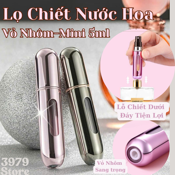Lọ Chiết Nước Hoa Mini 5ml Vỏ Nhôm Có Lỗ Chiết Dưới Đáy Tiện Lợi