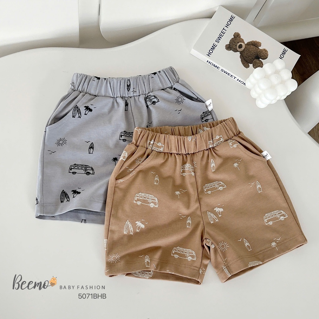 Bộ cotton in tràn hoạ tiết ô tô cổ tàu bé trai, bộ thun cộc tay cotton in ô tô Beemo 5071BHB
