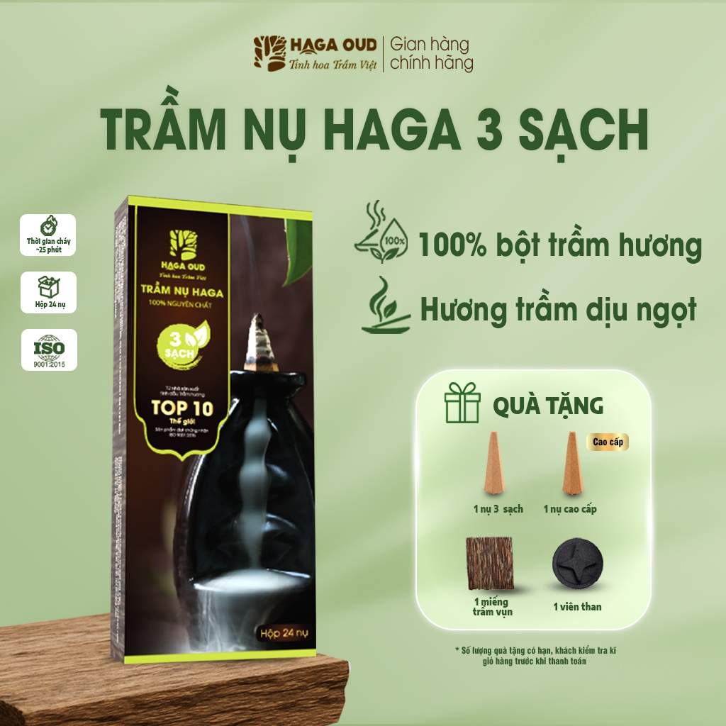 Ảnh NHANG TRẦM NỤ HAGA NGỌT ẤM, XÔNG NHÀ TẨY UẾ, THANH LỌC KHÔNG GIAN, THỜI GIAN CHÁY 25’- 24 NỤ 1