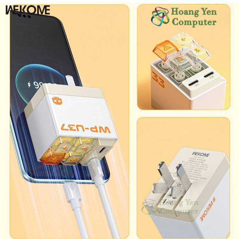 Cốc Sạc Nhanh PD30W Wekome WP-U37 2 Cổng Type C - BH 12 Tháng Chính Hãng - Hoàng Yến Computer