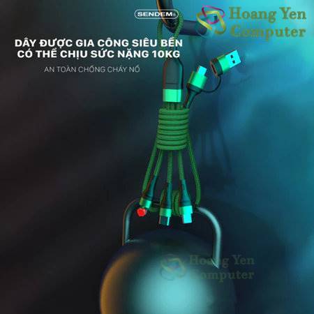 Cáp Sạc 3 Đầu Đa Năng 6 IN 1 Sendem M38 120W, Sạc nhanh QC3.0 PD20W PD120W, Dài 1.2m- BH 6 Tháng - Hoàng Yến Computer