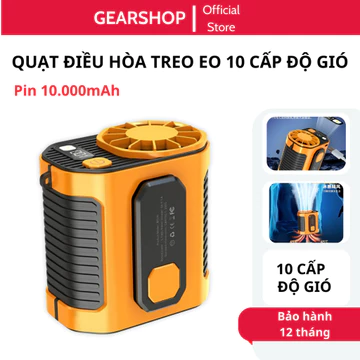 Quạt đeo thắt lưng pin 10000mah GEARSHOP quạt treo eo 10 cấp độ gió, quạt điều hoà đeo hông đeo cổ thắt lưng dùng 10h