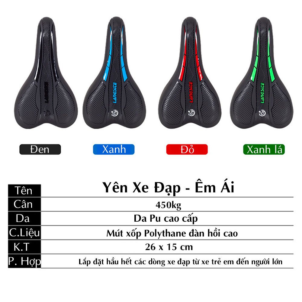 Yên xe đạp thể thao êm ái chống nước phù hợp mọi dòng xe đạp đệm mút Polyurethane ngồi rất dễ chịu