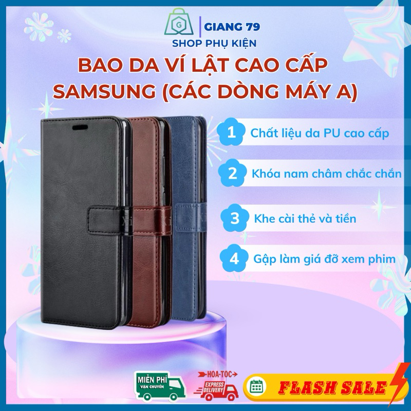 Ốp Lưng Bao Da Ví Gập SAMSUNG Các Đời Máy A/M. Hai Mặt, Khóa Nam Châm Chất Lượng Cao, Đẹp, Tiện Dụng