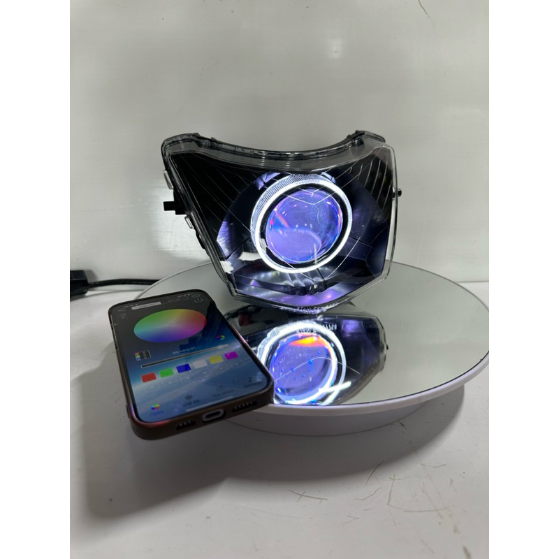 Pha Wave ( Chính Hãng ) Độ Bi Sẵn E11+ Viền Đen Mẫu Mới Công Xuất 70W , Mắt Quỷ App + Vòng 3D Trắng ( Bảo Hành 24 Tháng)