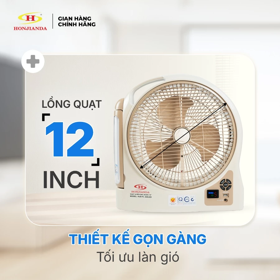 Thiết kế quạt sạc tích điện Honjianda gọn nhẹ, dễ mang và đặt nhiều vị trí