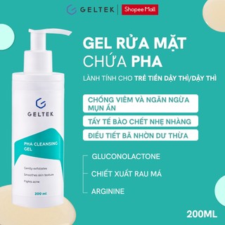 Gel Rửa Mặt PHA Geltek 200ml - Chiết Xuất Rau Má, Cải Thiện Mụn, Kiềm Dầu, Tái Tạo Da