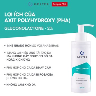 Gel Rửa Mặt PHA Geltek 200ml - Chiết Xuất Rau Má, Cải Thiện Mụn, Kiềm Dầu, Tái Tạo Da