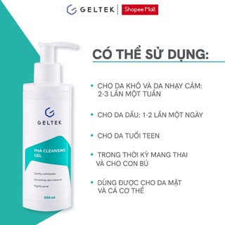 Gel Rửa Mặt PHA Geltek 200ml - Chiết Xuất Rau Má, Cải Thiện Mụn, Kiềm Dầu, Tái Tạo Da