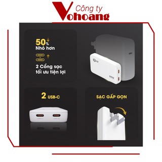 Củ Sạc Nhanh 9FIT Slim PD 65W 2 Cổng USB-C GaN Siêu Mỏng Tương Thích Điện Thoại Laptop