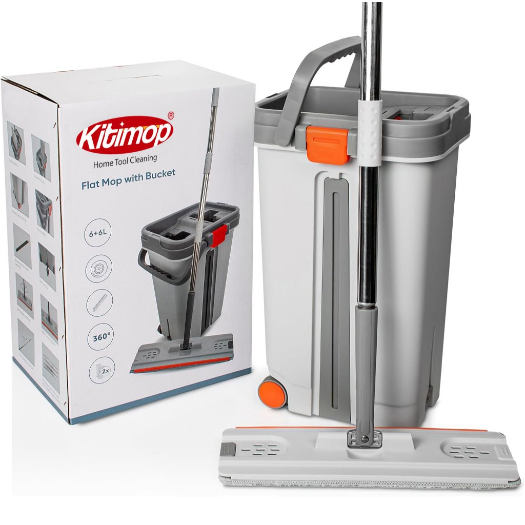 Ảnh Bộ Cây Lau Nhà KITIMOP PRO MAX - Thùng Lau Nhà Tự Vắt Thông Minh, Chổi Lau Nhà Xoay 360 Độ, Lau Sàn Làm Sạch 1