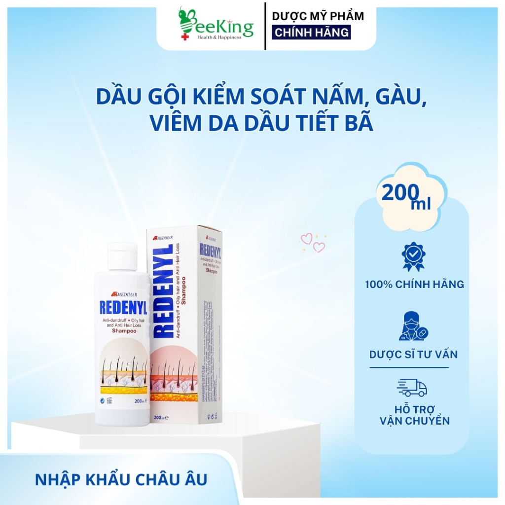 REDENYL - Dầu gội cho đầu tăng tiết bã nhờn, da dầu, nấm đầu, gàu, vảy nến, lang ben, rụng tóc 200ml