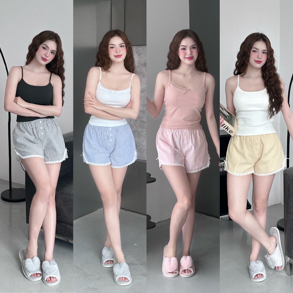 Ảnh SHE BY ZAM - ÁO HAI DÂY PHỐI REN & QUẦN ĐÙI KẺ SỌC 1