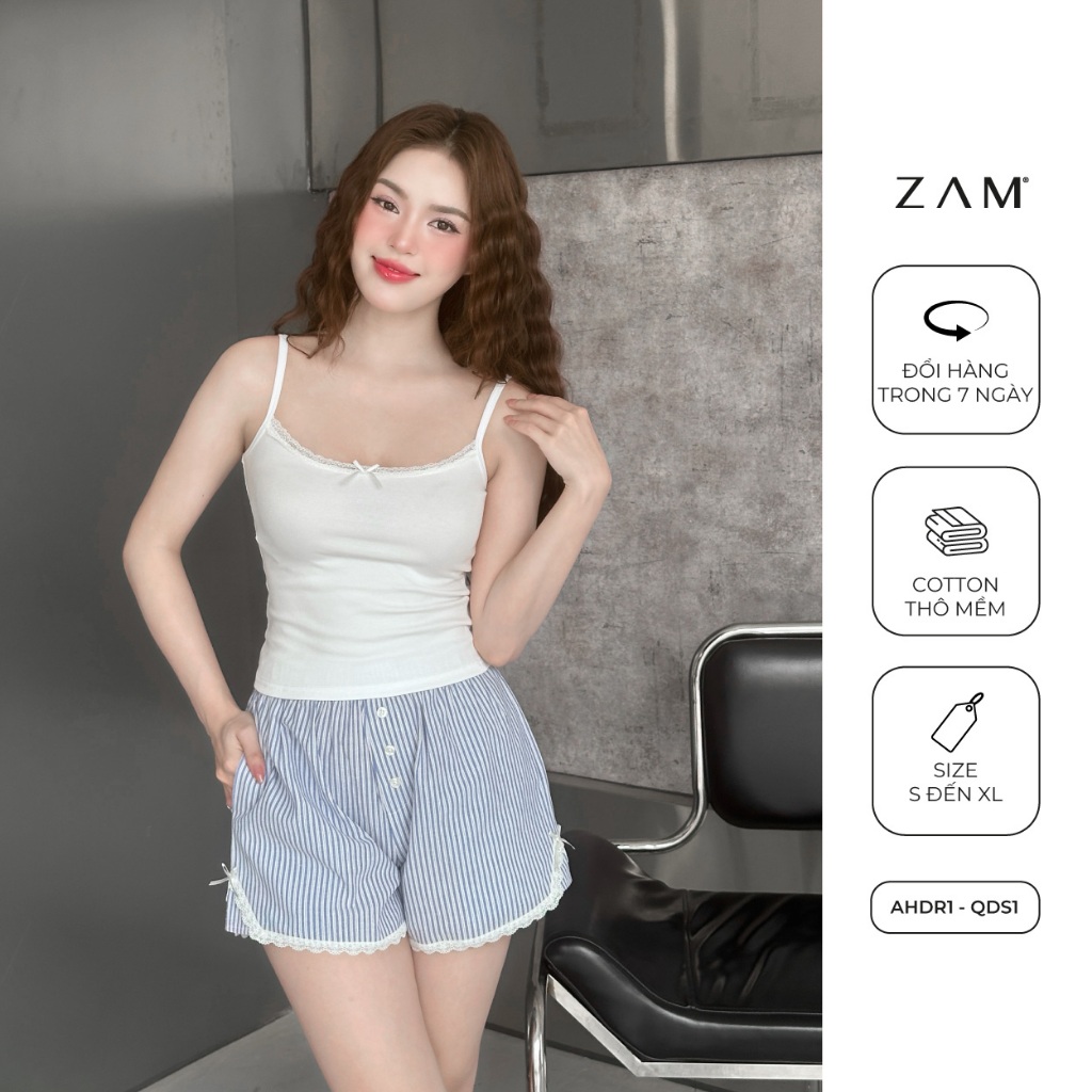 Ảnh SHE BY ZAM - ÁO HAI DÂY PHỐI REN & QUẦN ĐÙI KẺ SỌC 3
