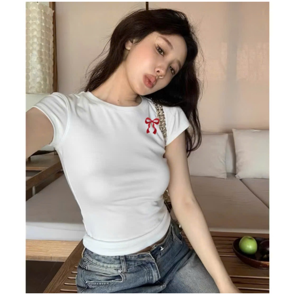 Áo phông nơ form ôm body thun cotton LALA  A55