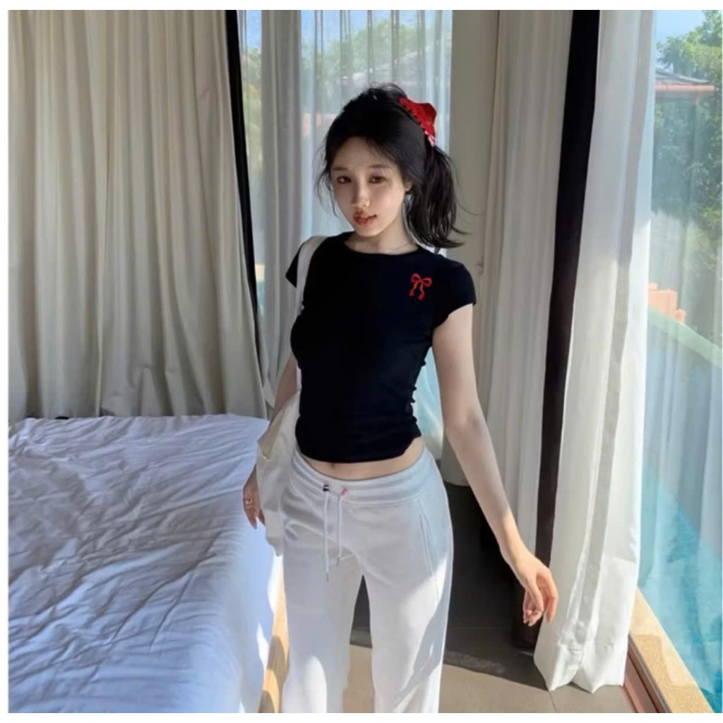 Áo phông nơ form ôm body thun cotton LALA  A55