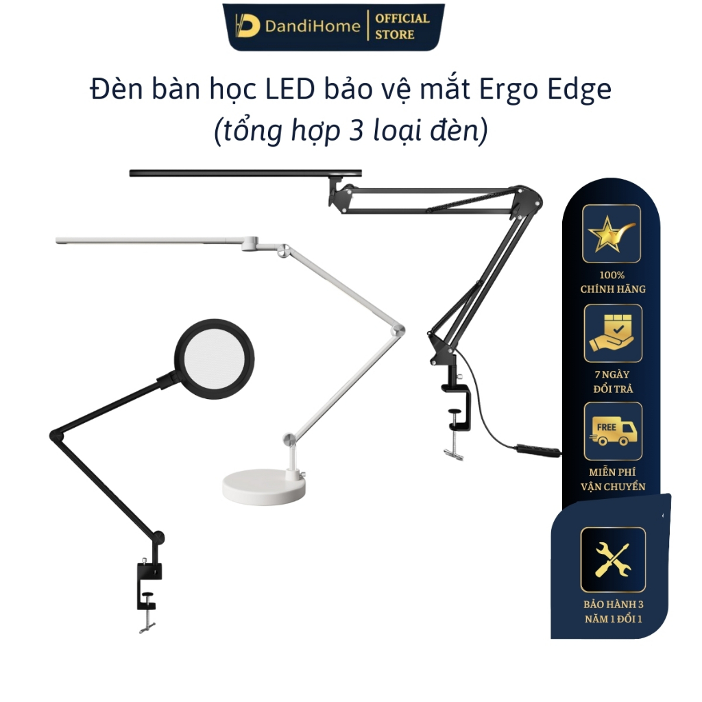 Ảnh Đèn bàn học Led bảo vệ mắt Ergo Edge DandiHome chống cận để học tập, làm việc, có thể kéo dài, gấp gọn - 4 chế độ sáng 1