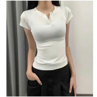 Áo thun ôm body cotton cổ V trụ tàu LAVIAN A56