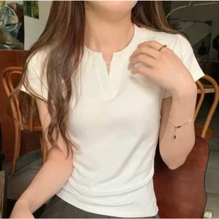 Áo thun ôm body cotton cổ V trụ tàu LAVIAN A56