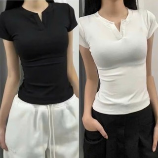 Áo thun ôm body cotton cổ V trụ tàu LAVIAN A56