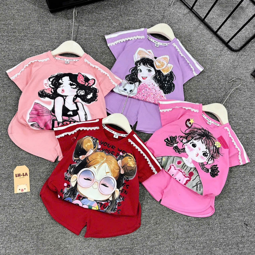 bộ côc tay bé gái in 5d 4 hình cho bé gái size 6-18kg