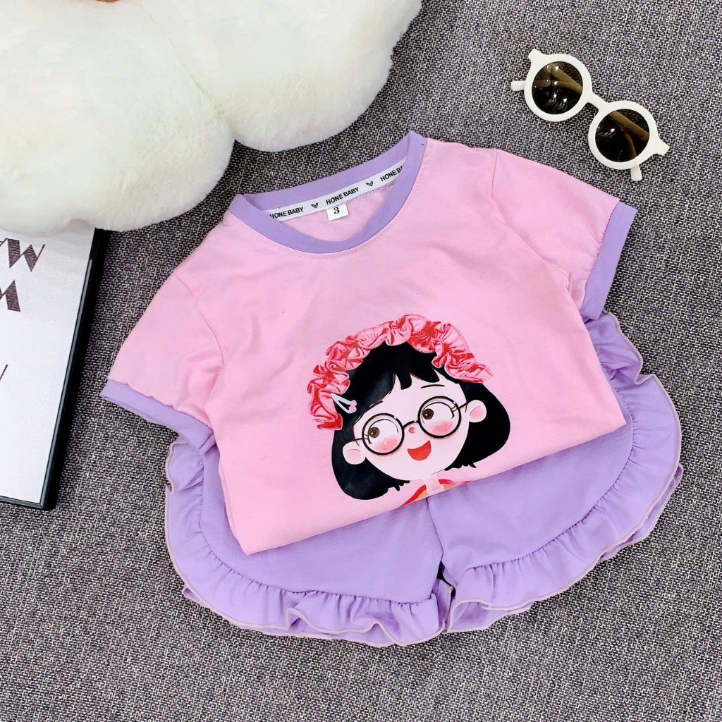 bộ cộc tay cô gái đeo kính cho bé size 6-18kg