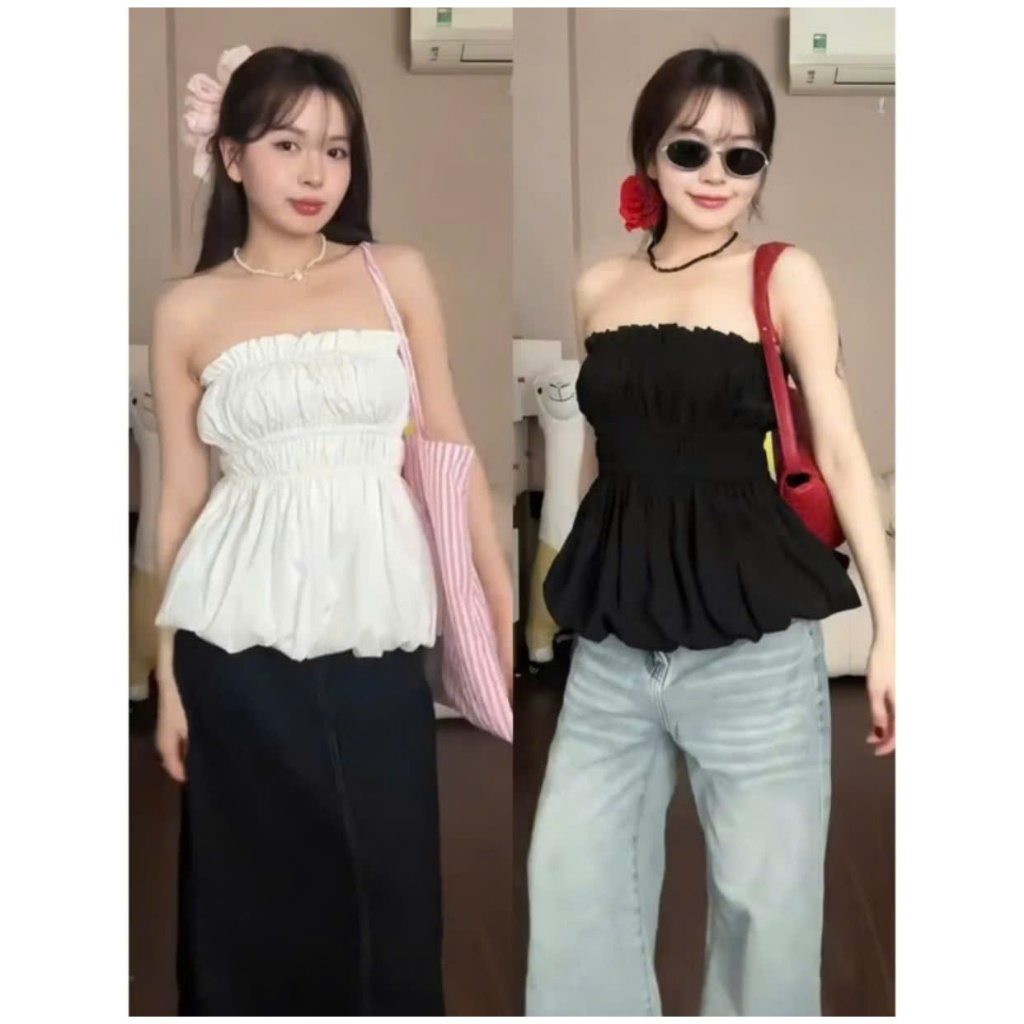 Áo bí cúp ngực dáng xòe thiết kế bo chun chất gió sần LALA  A58