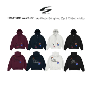 Áo Khoác Nỉ Bông Thêu Hoa Zip 2 Chiều Tay Phồng Form Unisex Nhiều Màu_SSSTore.Aesthetic