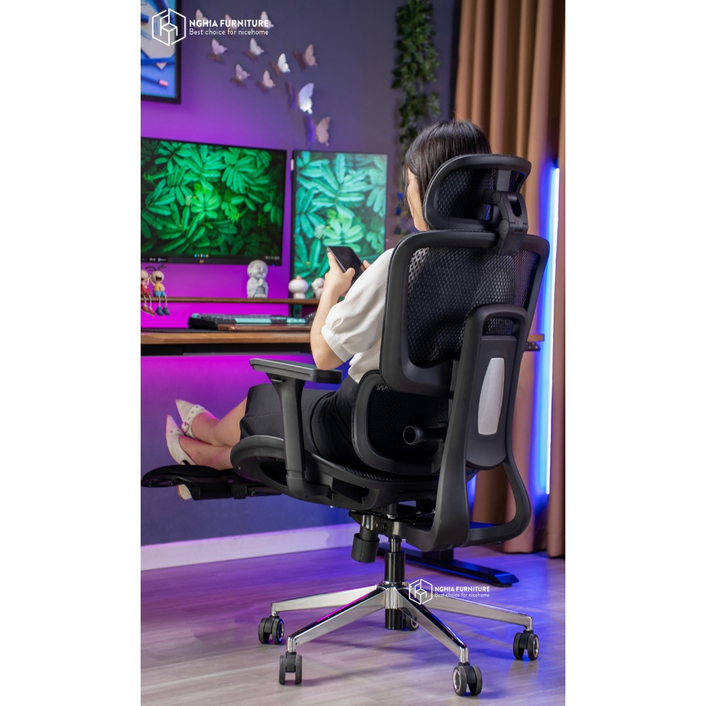 Ảnh Ghế công thái học Nghia Furniture Mirai Pro, Tựa lưng điều chỉnh, tay vịn 4D, Piston class 4 4