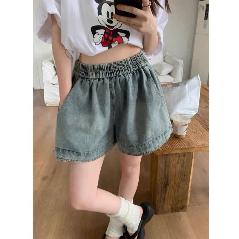 Quần Short Đùi Jean, Quần Short Đùi Hoạ Tiết Tim Nơ Giấy mềm Mịn Co Giãn Thoải Mái