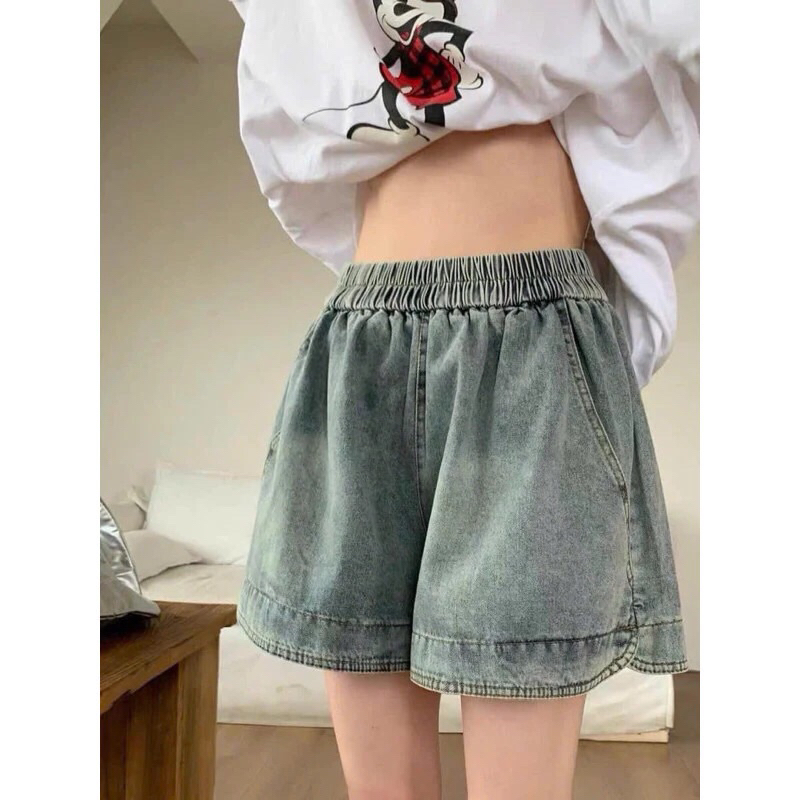 Quần Short Đùi Jean, Quần Short Đùi Hoạ Tiết Tim Nơ Giấy mềm Mịn Co Giãn Thoải Mái