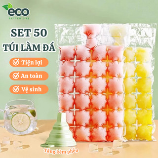 Set 50 Túi Làm Đá Viên 24 Ô Dùng 1 Lần, Túi Làm Kem Tươi, Sữa Chua, Nước Trái Cây Kèm Phễu An Toàn Vệ Sinh