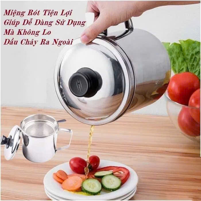 Ca Lọc Cặn Dầu Chất Liệu Thép Không Gỉ,Hũ Bảo Quản Mỡ Sau Khi Chiên Hiệu Quả Cao Cấp - BÌNH INOX LỌC DẦU ĂN CÓ NẮP ĐẬY