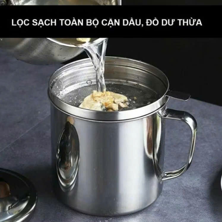 Ca Lọc Cặn Dầu Chất Liệu Thép Không Gỉ,Hũ Bảo Quản Mỡ Sau Khi Chiên Hiệu Quả Cao Cấp - BÌNH INOX LỌC DẦU ĂN CÓ NẮP ĐẬY