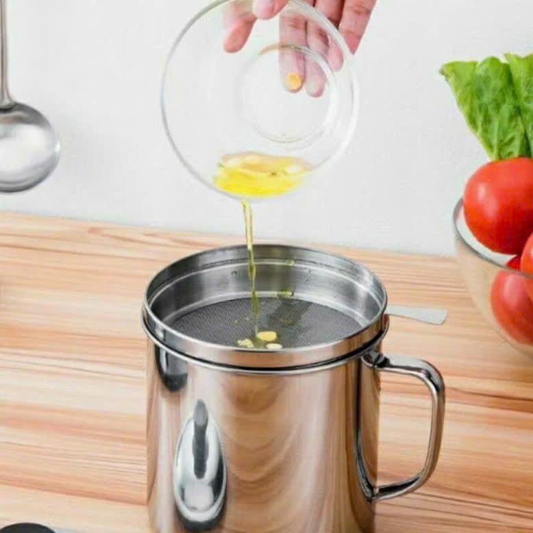 Ca Lọc Cặn Dầu Chất Liệu Thép Không Gỉ,Hũ Bảo Quản Mỡ Sau Khi Chiên Hiệu Quả Cao Cấp - BÌNH INOX LỌC DẦU ĂN CÓ NẮP ĐẬY